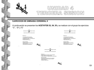 UNIDAD 4  TERCERA SESION EJERCICIOS DE GIMNASIA CEREBRAL II A continuación se presentan los  ACETATOS 53, 54, 55  y se realizan con el grupo los ejercicios  “ C” , “D” y “E” 