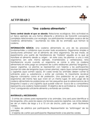 Fernández Balboa, C. & C. Bertonatti. 2000. Conceptos básicos sobre Educación Ambiental. BCN & FVSA.   32




ACTIVIDAD 2
...