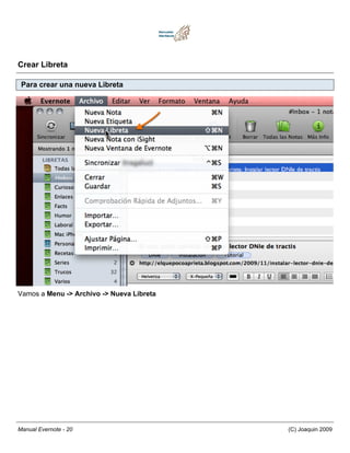 Crear Libreta

 Para crear una nueva Libreta




Vamos a Menu -> Archivo -> Nueva Libreta




Manual Evernote - 20                       (C) Joaquin 2009
 