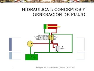 HIDRAULICA I: CONCEPTOS Y
GENERACION DE FLUJO
01/02/2013
Ferreyros S.A. A. - Desarrollo Técnico
1
 