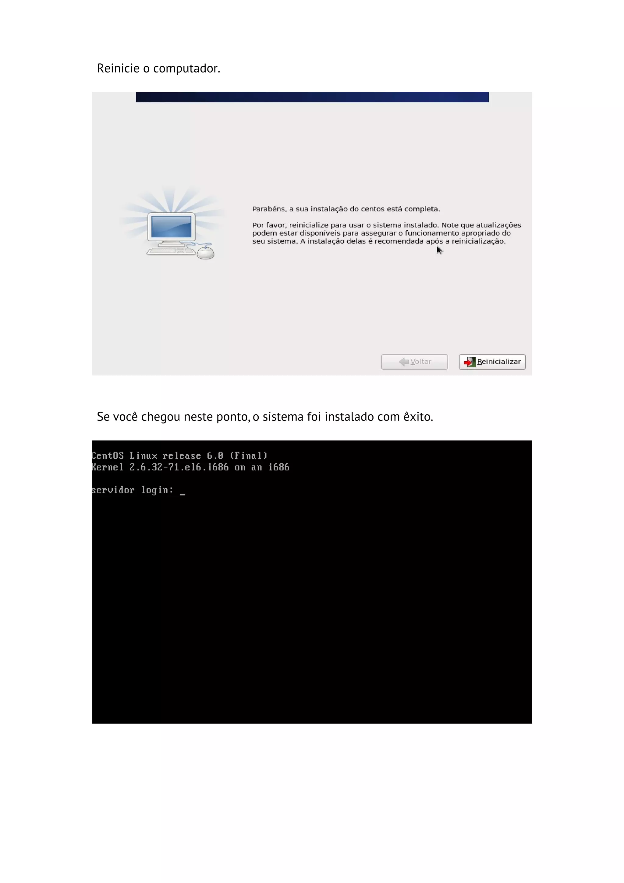 Reinicie o computador.




Se você chegou neste ponto, o sistema foi instalado com êxito.
 