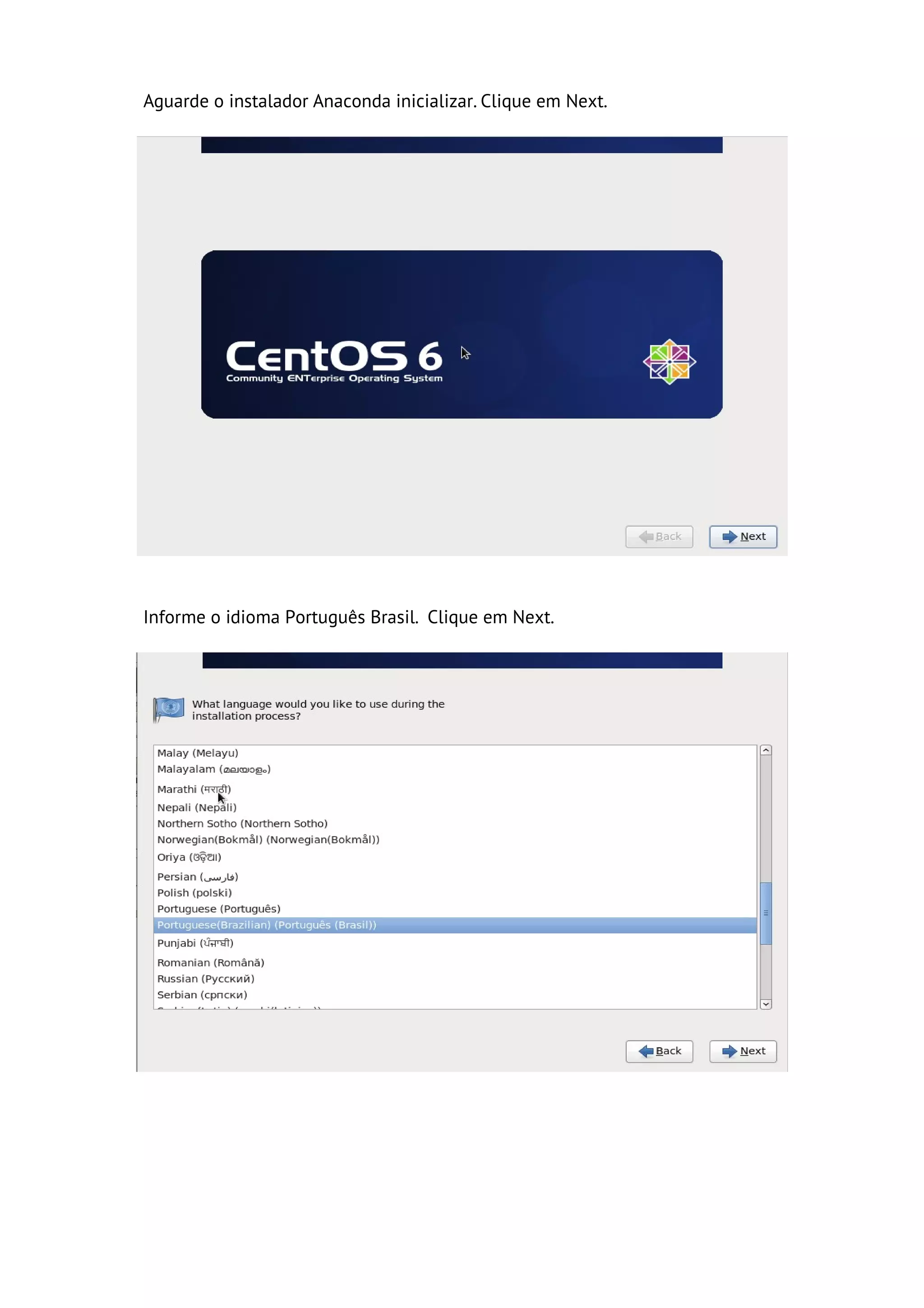 Aguarde o instalador Anaconda inicializar. Clique em Next.




Informe o idioma Português Brasil. Clique em Next.
 