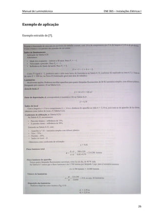 Manual de Luminotécnica ENE 065 – Instalações Elétricas I
26
Exemplo de aplicação
Exemplo extraído de [7].
 