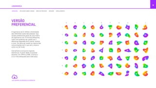 A logomarca da Oi reflete a diversidade
das diferentes vozes das pessoas. Sua
versão preferencial parte de uma matriz
de logomarca com 70 formas diferentes,
cada uma podendo ser usada nos 3
diferentes degradês da Oi (verde, laranja
e roxo). Ela deve ser usada na maioria das
comunicações da Oi, que tem o branco
como cor de fundo.
Use sempre os arquivos originais
eletrônicos. A partir deles, é possível
escolher, em CMYK ou RGB, a forma e
a cor mais adequada para cada peça.
18
VARIAÇÕES APLICAÇÃO SOBRE FUNDOS ÁREA DE PROTEÇÃO REDUÇÃO ESPELHAMENTO
VERSÃO
PREFERENCIAL
USE SEMPRE OS ORIGINAIS ELETRÔNICOS
LOGOMARCA
A
1
2
3
4
5
6
7
B C D E F G H I J
 