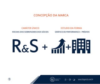 www.kiagencia.com.br4
CARÁTER ÚNICO
INICIAIS DOS SOBRENOMES DOS SÓCIOS
ESTUDO DA FORMA
GRÁFICO DE PERFORMANCE + PRÉDIOS
R&S ++
CONCEPÇÃO DA MARCA
 