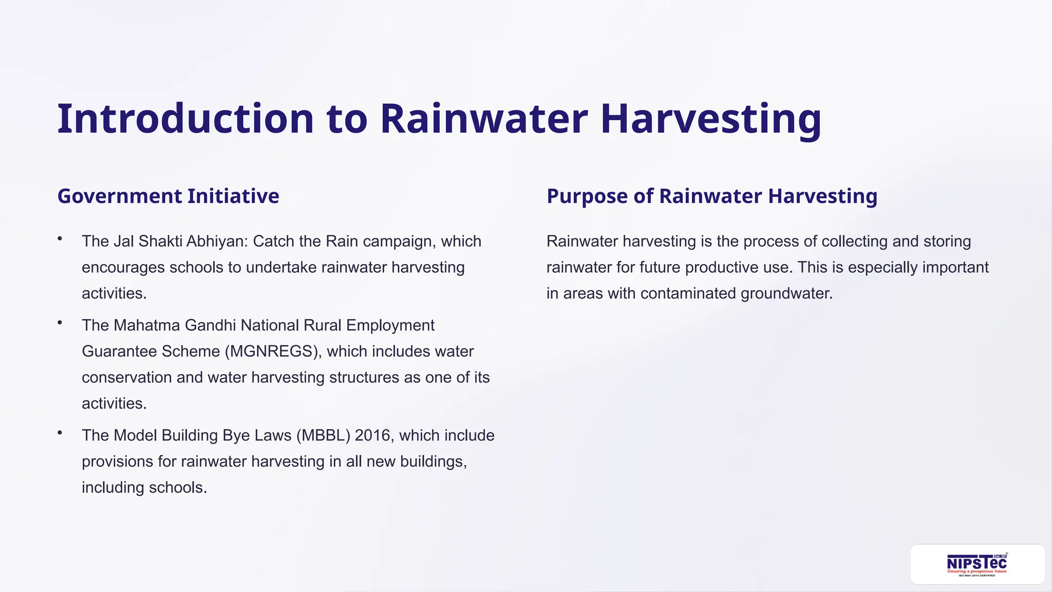 Manual on Rooftop Rainwater Harvesting Systems in Schools | PPTX