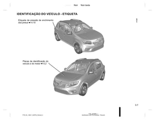 Jaune Noir Noir texte
0.7
PTB_UD58987_1
Identification (X52 Ph2 Amérique - Renault)
PTB_NU_1298-7_X52PH2_Renault_0
IDENTIFICAÇÃO DO VEÍCULO - ETIQUETA
Placas de identificação do
veículo e do motor ➥ 6.2
Etiqueta de pressão de enchimento
dos pneus ➥ 4.10
 