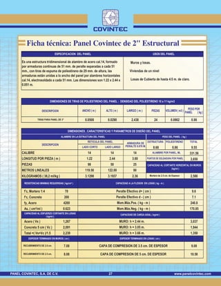 Ficha técnica: Panel Covintec de 2" Estructural
www.panelcovintec.comPANEL COVINTEC, S.A. DE C.V. 27
CAPACIDAD AL ESFUERZO CORTANTE EN LOSAS
( kg/ml )
 
