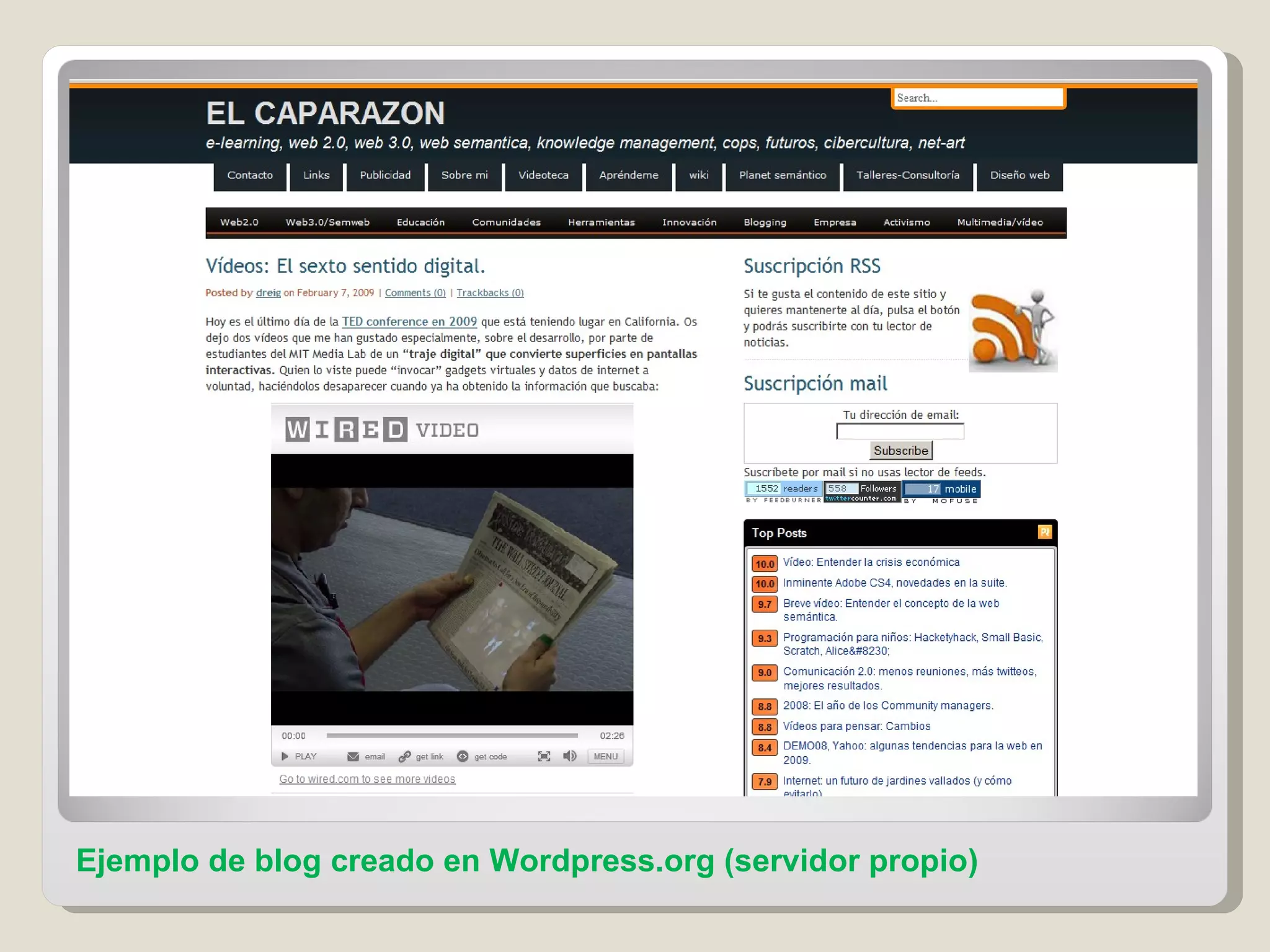 Ejemplo de blog creado en Wordpress.org (servidor propio) 