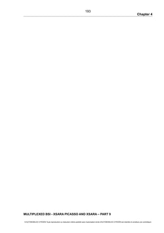 Chapter 4
MULTIPLEXED BSI - XSARA PICASSO AND XSARA – PART 9
© AUTOMOBILES CITROËN Toute reproduction ou traduction même partielle sans l'autorisation écrite d'AUTOMOBILES CITROËN est interdite et constitue une contrefaçon
193
 