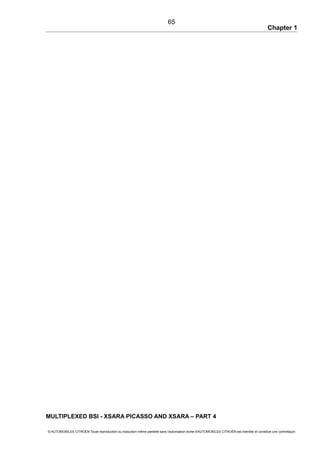 Chapter 1
MULTIPLEXED BSI - XSARA PICASSO AND XSARA – PART 4
© AUTOMOBILES CITROËN Toute reproduction ou traduction même partielle sans l'autorisation écrite d'AUTOMOBILES CITROËN est interdite et constitue une contrefaçon
65
 