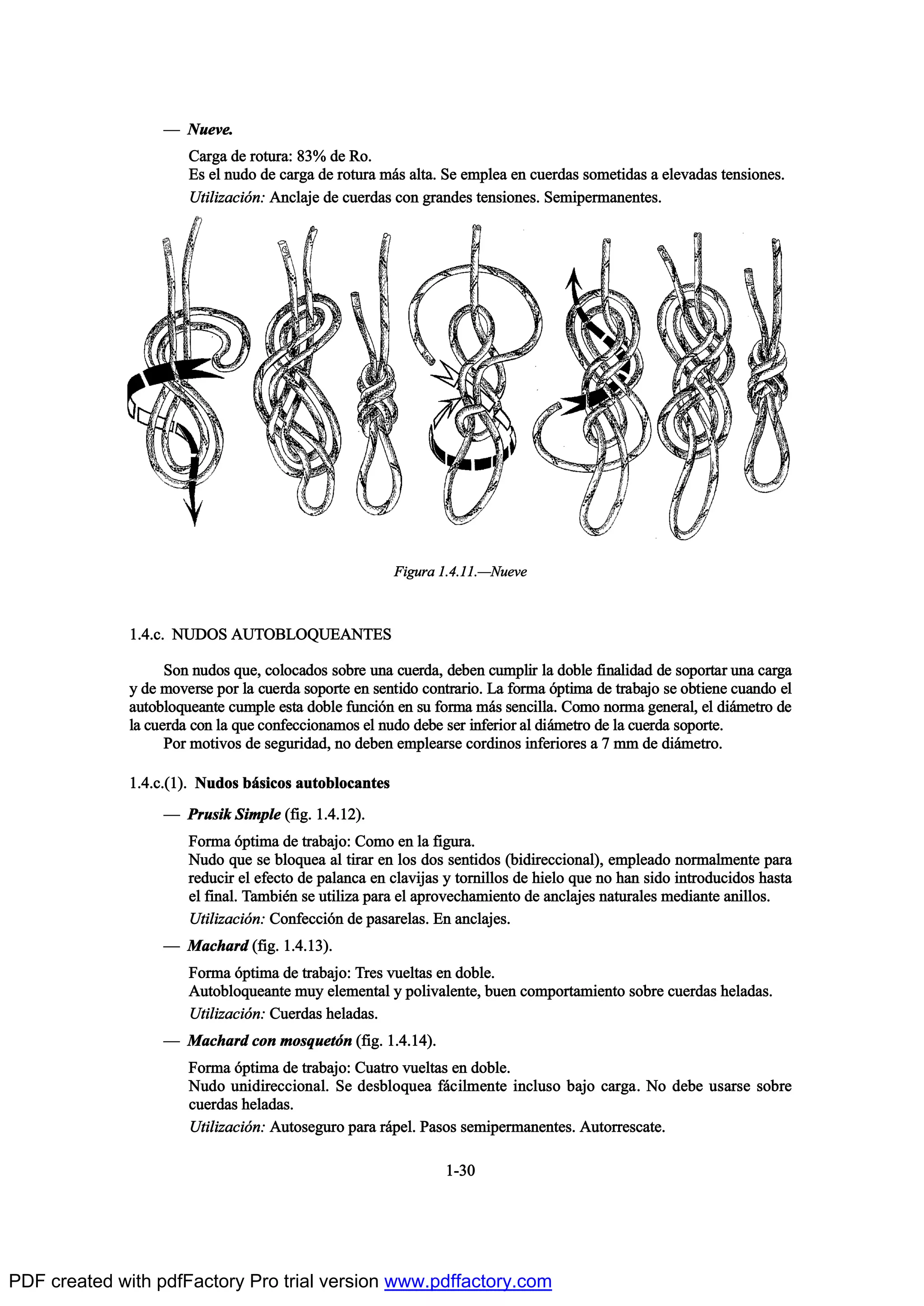 O Ò«»ª»ò
Ý¿®¹¿ ¼» ®±¬«®¿æ èíû ¼» Î±ò
Û- »´ ²«¼± ¼» ½¿®¹¿ ¼» ®±¬«®¿ ³™- ¿´¬¿ò Í» »³°´»¿ »² ½«»®¼¿- -±³»¬·¼¿- ¿ »´»ª¿¼¿- ¬»²-·±²»-ò
Ë¬·´·¦¿½·‰²æ ß²½´¿¶» ¼» ½«»®¼¿- ½±² ¹®¿²¼»- ¬»²-·±²»-ò Í»³·°»®³¿²»²¬»-ò
ïòìò½ò ÒËÜÑÍ ßËÌÑÞÔÑÏËÛßÒÌÛÍ
Í±² ²«¼±- ¯«»ô ½±´±½¿¼±- -±¾®» «²¿ ½«»®¼¿ô ¼»¾»² ½«³°´·® ´¿ ¼±¾´» º·²¿´·¼¿¼ ¼» -±°±®¬¿® «²¿ ½¿®¹¿
§ ¼» ³±ª»®-» °±® ´¿ ½«»®¼¿ -±°±®¬» »² -»²¬·¼± ½±²¬®¿®·±ò Ô¿ º±®³¿ ‰°¬·³¿ ¼» ¬®¿¾¿¶± -» ±¾¬·»²» ½«¿²¼± »´
¿«¬±¾´±¯«»¿²¬» ½«³°´» »-¬¿ ¼±¾´» º«²½·‰² »² -« º±®³¿ ³™- -»²½·´´¿ò Ý±³± ²±®³¿ ¹»²»®¿´ô »´ ¼·™³»¬®± ¼»
´¿ ½«»®¼¿ ½±² ´¿ ¯«» ½±²º»½½·±²¿³±- »´ ²«¼± ¼»¾» -»® ·²º»®·±® ¿´ ¼·™³»¬®± ¼» ´¿ ½«»®¼¿ -±°±®¬»ò
Ð±® ³±¬·ª±- ¼» -»¹«®·¼¿¼ô ²± ¼»¾»² »³°´»¿®-» ½±®¼·²±- ·²º»®·±®»- ¿ é ³³ ¼» ¼·™³»¬®±ò
ïòìò½òøï÷ò Ò«¼±- ¾™-·½±- ¿«¬±¾´±½¿²¬»-
O Ð®«-·µ Í·³°´» øº·¹ò ïòìòïî÷ò
Ú±®³¿ ‰°¬·³¿ ¼» ¬®¿¾¿¶±æ Ý±³± »² ´¿ º·¹«®¿ò
Ò«¼± ¯«» -» ¾´±¯«»¿ ¿´ ¬·®¿® »² ´±- ¼±- -»²¬·¼±- ø¾·¼·®»½½·±²¿´÷ô »³°´»¿¼± ²±®³¿´³»²¬» °¿®¿
®»¼«½·® »´ »º»½¬± ¼» °¿´¿²½¿ »² ½´¿ª·¶¿- § ¬±®²·´´±- ¼» ¸·»´± ¯«» ²± ¸¿² -·¼± ·²¬®±¼«½·¼±- ¸¿-¬¿
»´ º·²¿´ò Ì¿³¾·’² -» «¬·´·¦¿ °¿®¿ »´ ¿°®±ª»½¸¿³·»²¬± ¼» ¿²½´¿¶»- ²¿¬«®¿´»- ³»¼·¿²¬» ¿²·´´±-ò
Ë¬·´·¦¿½·‰²æ Ý±²º»½½·‰² ¼» °¿-¿®»´¿-ò Û² ¿²½´¿¶»-ò
O Ó¿½¸¿®¼ øº·¹ò ïòìòïí÷ò
Ú±®³¿ ‰°¬·³¿ ¼» ¬®¿¾¿¶±æ Ì®»- ª«»´¬¿- »² ¼±¾´»ò
ß«¬±¾´±¯«»¿²¬» ³«§ »´»³»²¬¿´ § °±´·ª¿´»²¬»ô ¾«»² ½±³°±®¬¿³·»²¬± -±¾®» ½«»®¼¿- ¸»´¿¼¿-ò
Ë¬·´·¦¿½·‰²æ Ý«»®¼¿- ¸»´¿¼¿-ò
O Ó¿½¸¿®¼ ½±² ³±-¯«»¬‰² øº·¹ò ïòìòïì÷ò
Ú±®³¿ ‰°¬·³¿ ¼» ¬®¿¾¿¶±æ Ý«¿¬®± ª«»´¬¿- »² ¼±¾´»ò
Ò«¼± «²·¼·®»½½·±²¿´ò Í» ¼»-¾´±¯«»¿ º™½·´³»²¬» ·²½´«-± ¾¿¶± ½¿®¹¿ò Ò± ¼»¾» «-¿®-» -±¾®»
½«»®¼¿- ¸»´¿¼¿-ò
Ë¬·´·¦¿½·‰²æ ß«¬±-»¹«®± °¿®¿ ®™°»´ò Ð¿-±- -»³·°»®³¿²»²¬»-ò ß«¬±®®»-½¿¬»ò
ïóíð
Ú·¹«®¿ ïòìòïïòOÒ«»ª»
PDF created with pdfFactory Pro trial version www.pdffactory.com
 