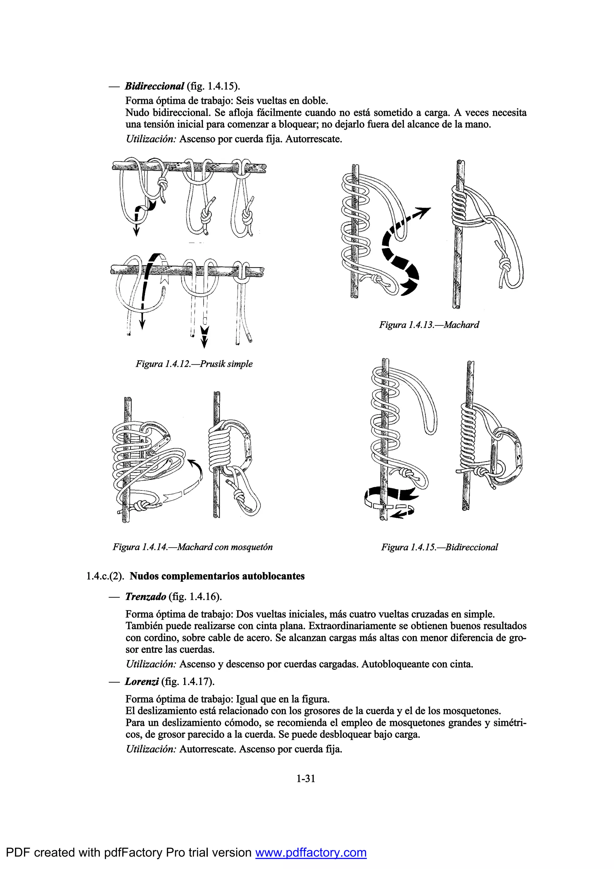 O Þ·¼·®»½½·±²¿´ øº·¹ò ïòìòïë÷ò
Ú±®³¿ ‰°¬·³¿ ¼» ¬®¿¾¿¶±æ Í»·- ª«»´¬¿- »² ¼±¾´»ò
Ò«¼± ¾·¼·®»½½·±²¿´ò Í» ¿º´±¶¿ º™½·´³»²¬» ½«¿²¼± ²± »-¬™ -±³»¬·¼± ¿ ½¿®¹¿ò ß ª»½»- ²»½»-·¬¿
«²¿ ¬»²-·‰² ·²·½·¿´ °¿®¿ ½±³»²¦¿® ¿ ¾´±¯«»¿®å ²± ¼»¶¿®´± º«»®¿ ¼»´ ¿´½¿²½» ¼» ´¿ ³¿²±ò
Ë¬·´·¦¿½·‰²æ ß-½»²-± °±® ½«»®¼¿ º·¶¿ò ß«¬±®®»-½¿¬»ò
ïòìò½òøî÷ò Ò«¼±- ½±³°´»³»²¬¿®·±- ¿«¬±¾´±½¿²¬»-
O Ì®»²¦¿¼± øº·¹ò ïòìòïê÷ò
Ú±®³¿ ‰°¬·³¿ ¼» ¬®¿¾¿¶±æ Ü±- ª«»´¬¿- ·²·½·¿´»-ô ³™- ½«¿¬®± ª«»´¬¿- ½®«¦¿¼¿- »² -·³°´»ò
Ì¿³¾·’² °«»¼» ®»¿´·¦¿®-» ½±² ½·²¬¿ °´¿²¿ò Û¨¬®¿±®¼·²¿®·¿³»²¬» -» ±¾¬·»²»² ¾«»²±- ®»-«´¬¿¼±-
½±² ½±®¼·²±ô -±¾®» ½¿¾´» ¼» ¿½»®±ò Í» ¿´½¿²¦¿² ½¿®¹¿- ³™- ¿´¬¿- ½±² ³»²±® ¼·º»®»²½·¿ ¼» ¹®±ó
-±® »²¬®» ´¿- ½«»®¼¿-ò
Ë¬·´·¦¿½·‰²æ ß-½»²-± § ¼»-½»²-± °±® ½«»®¼¿- ½¿®¹¿¼¿-ò ß«¬±¾´±¯«»¿²¬» ½±² ½·²¬¿ò
O Ô±®»²¦· øº·¹ò ïòìòïé÷ò
Ú±®³¿ ‰°¬·³¿ ¼» ¬®¿¾¿¶±æ ×¹«¿´ ¯«» »² ´¿ º·¹«®¿ò
Û´ ¼»-´·¦¿³·»²¬± »-¬™ ®»´¿½·±²¿¼± ½±² ´±- ¹®±-±®»- ¼» ´¿ ½«»®¼¿ § »´ ¼» ´±- ³±-¯«»¬±²»-ò
Ð¿®¿ «² ¼»-´·¦¿³·»²¬± ½‰³±¼±ô -» ®»½±³·»²¼¿ »´ »³°´»± ¼» ³±-¯«»¬±²»- ¹®¿²¼»- § -·³’¬®·ó
½±-ô ¼» ¹®±-±® °¿®»½·¼± ¿ ´¿ ½«»®¼¿ò Í» °«»¼» ¼»-¾´±¯«»¿® ¾¿¶± ½¿®¹¿ò
Ë¬·´·¦¿½·‰²æ ß«¬±®®»-½¿¬»ò ß-½»²-± °±® ½«»®¼¿ º·¶¿ò
ïóíï
Ú·¹«®¿ ïòìòïîòOÐ®«-·µ -·³°´»
Ú·¹«®¿ ïòìòïíòOÓ¿½¸¿®¼
Ú·¹«®¿ ïòìòïìòOÓ¿½¸¿®¼ ½±² ³±-¯«»¬‰² Ú·¹«®¿ ïòìòïëòOÞ·¼·®»½½·±²¿´
PDF created with pdfFactory Pro trial version www.pdffactory.com
 