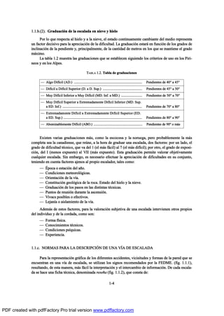 ïòïò¾òøî÷ò Ù®¿¼«¿½·‰² ¼» ´¿ »-½¿´¿¼¿ »² ²·»ª» § ¸·»´±
Ð±® ´± ¯«» ®»-°»½¬¿ ¿´ ¸·»´± § ¿ ´¿ ²·»ª»ô »´ »-¬¿¼± ½±²¬·²«¿³»²¬» ½¿³¾·¿²¬» ¼»´ ³»¼·± ®»°®»-»²¬¿
«² º¿½¬±® ¼»½·-·ª± °¿®¿ ´¿ ¿°®»½·¿½·‰² ¼» ´¿ ¼·º·½«´¬¿¼ò Ô¿ ¹®¿¼«¿½·‰² »-¬¿®™ »² º«²½·‰² ¼» ´±- ¹®¿¼±- ¼»
·²½´·²¿½·‰² ¼» ´¿ °»²¼·»²¬» §ô °®·²½·°¿´³»²¬»ô ¼» ´¿ ½¿²¬·¼¿¼ ¼» ³»¬®±- »² ´±- ¯«» -» ³¿²¬·»²» »´ ¹®¿¼±
³™¨·³±ò
Ô¿ ¬¿¾´¿ ïòî ³«»-¬®¿ ´¿- ¹®¿¼«¿½·±²»- ¯«» -» »-¬¿¾´»½»² -·¹«·»²¼± ´±- ½®·¬»®·±- ¼» «-± »² ´±- Ð·®·ó
²»±- § »² ´±- ß´°»-ò
ÌßÞÔß ïòîò Ì¿¾´¿ ¼» ¹®¿¼«¿½·±²»-
O ß´¹± Ü·ºŽ½·´ øßÜò÷ òòòòòòòòòòòòòòòòòòòòòòòòòòòòòòòòòòòòòòòòòòòòòòòòòòòòòòòòòòòòòòòòòòòòòòòòòòòòòò Ð»²¼·»²¬»- ¼» ìð• ¿ ìë•
O Ü·ºŽ½·´ ¿ Ü·ºŽ½·´ Í«°»®·±® øÜò ¿ Üò Í«°ò÷ òòòòòòòòòòòòòòòòòòòòòòòòòòòòòòòòòòòòòòòòòòòòò Ð»²¼·»²¬»- ¼» ìë• ¿ ëð•
O Ó«§ Ü·ºŽ½·´ ×²º»®·±® ¿ Ó«§ Ü·ºŽ½·´ øÓÜò ×²ºò ¿ ÓÜò÷ òòòòòòòòòòòòòòòòòòòòòòòò Ð»²¼·»²¬»- ¼» ëð• ¿ éð•
O Ó«§ Ü·ºŽ½·´ Í«°»®·±® ¿ Û¨¬®»³¿¼¿³»²¬» Ü·ºŽ½·´ ×²º»®·±® øÓÜò Í«°ò
¿ ÛÜò ×²ºò÷ òòòòòòòòòòòòòòòòòòòòòòòòòòòòòòòòòòòòòòòòòòòòòòòòòòòòòòòòòòòòòòòòòòòòòòòòòòòòòòòòòòòòòòòòòòò Ð»²¼·»²¬»- ¼» éð• ¿ èð•
O Û¨¬®»³¿¼¿³»²¬» Ü·ºŽ½·´ ¿ Û¨¬®»³¿¼¿³»²¬» Ü·ºŽ½·´ Í«°»®·±® øÛÜò
¿ ÛÜò Í«°ò÷ òòòòòòòòòòòòòòòòòòòòòòòòòòòòòòòòòòòòòòòòòòòòòòòòòòòòòòòòòòòòòòòòòòòòòòòòòòòòòòòòòòòòòòòòòò Ð»²¼·»²¬»- ¼» èð• ¿ çð•
O ß¾±³·²¿¾´»³»²¬» Ü·ºŽ½·´ øßÞÑò÷ òòòòòòòòòòòòòòòòòòòòòòòòòòòòòòòòòòòòòòòòòòòòòòòòòòòòòòòòòò Ð»²¼·»²¬»- ¼» çð• ± ³™-
Û¨·-¬»² ª¿®·¿- ¹®¿¼«¿½·±²»- ³™-ô ½±³± ´¿ »-½±½»-¿ § ´¿ ²±®«»¹¿ô °»®± °®±¾¿¾´»³»²¬» ´¿ ³™-
½±³°´»¬¿ -»¿ ´¿ ½¿²¿¼·»²-»ô ¯«» ®»„²»ô ¿ ´¿ ¸±®¿ ¼» ¹®¿¼«¿® «²¿ »-½¿´¿¼¿ô ¼±- º¿½¬±®»-æ °±® «² ´¿¼±ô »´
¹®¿¼± ¼» ¼·º·½«´¬¿¼ ¬’½²·½±ô ¯«» ª¿ ¼»´ ï ø»´ ³™- º™½·´÷ ¿´ é ø»´ ³™- ¼·ºŽ½·´÷å °±® ±¬®±ô »´ ¹®¿¼± ¼» »¨°±-·ó
½·‰²ô ¼»´ × ø³»²±- »¨°«»-¬±÷ ¿´ Ê×× ø³™- »¨°«»-¬±÷ò Û-¬¿ ¹®¿¼«¿½·‰² °»®³·¬» ª¿´±®¿® ±¾¶»¬·ª¿³»²¬»
½«¿´¯«·»® »-½¿´¿¼¿ò Í·² »³¾¿®¹±ô »- ²»½»-¿®·± »º»½¬«¿® ´¿ ¿°®»½·¿½·‰² ¼» ¼·º·½«´¬¿¼»- »² -« ½±²¶«²¬±ô
¬»²·»²¼± »² ½«»²¬¿ º¿½¬±®»- ¿¶»²±- ¿´ °®±°·± »-½¿´¿¼±®ô ¬¿´»- ½±³±æ
O •°±½¿ ± »-¬¿½·‰² ¼»´ ¿Š±ò
O Ý±²¼·½·±²»- ³»¬»±®±´‰¹·½¿-ò
O Ñ®·»²¬¿½·‰² ¼» ´¿ ªŽ¿ò
O Ý±²-¬·¬«½·‰² ¹»±´‰¹·½¿ ¼» ´¿ ®±½¿ò Û-¬¿¼± ¼»´ ¸·»´± § ´¿ ²·»ª»ò
O Ù®¿¼«¿½·‰² ¼» ´±- °¿-±- »² ´¿- ¼·-¬·²¬¿- ¬’½²·½¿-ò
O Ð«²¬±- ¼» ®»«²·‰² ¼«®¿²¬» ´¿ ¿-½»²-·‰²ò
O Ê·ª¿½- °±-·¾´»- ± »º»½¬·ª±-ò
O Ô»¶¿²Ž¿ ± ¿·-´¿³·»²¬± ¼» ´¿ ªŽ¿ò
ß¼»³™- ¼» »-¬±- º¿½¬±®»-ô °¿®¿ ´¿ ª¿´±®¿½·‰² -«¾¶»¬·ª¿ ¼» «²¿ »-½¿´¿¼¿ ·²¬»®ª·»²»² ±¬®±- °®±°·±-
¼»´ ·²¼·ª·¼«± § ¼» ´¿ ½±®¼¿¼¿ô ½±³± -±²æ
O Ú±®³¿ ºŽ-·½¿ò
O Ý±²±½·³·»²¬±- ¬’½²·½±-ò
O Ý±²¼·½·±²»- °-Ž¯«·½¿-ò
O Û¨°»®·»²½·¿ò
ïòïò½ò ÒÑÎÓßÍ ÐßÎß Ôß ÜÛÍÝÎ×ÐÝ×2Ò ÜÛ ËÒß Ê6ß ÜÛ ÛÍÝßÔßÜß
Ð¿®¿ ´¿ ®»°®»-»²¬¿½·‰² ¹®™º·½¿ ¼» ´±- ¼·º»®»²¬»- ¿½½·¼»²¬»-ô ª·½·-·¬«¼»- § º±®³¿- ¼» ´¿ °¿®»¼ ¯«» -»
»²½«»²¬®¿² »² «²¿ ªŽ¿ ¼» »-½¿´¿¼¿ô -» «¬·´·¦¿² ´±- -·¹²±- ®»½±³»²¼¿¼±- °±® ´¿ ÚÛÜÓÛò øº·¹ò ïòïòï÷ô
®»-«´¬¿²¼±ô ¼» »-¬¿ ³¿²»®¿ô ³™- º™½·´ ´¿ ·²¬»®°®»¬¿½·‰² § »´ ·²¬»®½¿³¾·± ¼» ·²º±®³¿½·‰²ò Ü» ½¿¼¿ »-½¿´¿ó
¼¿ -» ¸¿½» «²¿ º·½¸¿ ¬’½²·½¿ô ¼»²±³·²¿¼¿ ®»-»Š¿ øº·¹ò ïòïòî÷ô ¯«» ½±²-¬¿ ¼»æ
ïóì
PDF created with pdfFactory Pro trial version www.pdffactory.com
 
