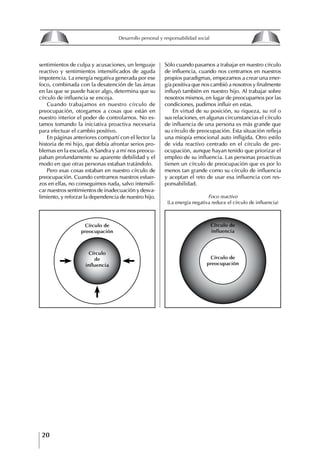 20
Desarrollo personal y responsabilidad social
sentimientos de culpa y acusaciones, un lenguaje
reactivo y sentimientos intensificados de aguda
impotencia. La energía negativa generada por ese
foco, combinada con la desatención de las áreas
en las que se puede hacer algo, determina que su
círculo de influencia se encoja.
Cuando trabajamos en nuestro círculo de
preocupación, otorgamos a cosas que están en
nuestro interior el poder de controlarnos. No es-
tamos tomando la iniciativa proactiva necesaria
para efectuar el cambio positivo.
En páginas anteriores compartí con el lector la
historia de mi hijo, que debía afrontar serios pro-
blemas en la escuela. A Sandra y a mí nos preocu-
paban profundamente su aparente debilidad y el
modo en que otras personas estaban tratándolo.
Pero esas cosas estaban en nuestro círculo de
preocupación. Cuando centramos nuestros esfuer-
zos en ellas, no conseguimos nada, salvo intensifi-
car nuestros sentimientos de inadecuación y desva-
limiento, y reforzar la dependencia de nuestro hijo.
Sólo cuando pasamos a trabajar en nuestro círculo
de influencia, cuando nos centramos en nuestros
propios paradigmas, empezamos a crear una ener-
gía positiva que nos cambió a nosotros y finalmente
influyó también en nuestro hijo. Al trabajar sobre
nosotros mismos, en lugar de preocupamos por las
condiciones, pudimos influir en estas.
En virtud de su posición, su riqueza, su rol o
sus relaciones, en algunas circunstancias el círculo
de influencia de una persona es más grande que
su círculo de preocupación. Esta situación refleja
una miopía emocional auto infligida. Otro estilo
de vida reactivo centrado en el círculo de pre-
ocupación, aunque hayan tenido que priorizar el
empleo de su influencia. Las personas proactivas
tienen un círculo de preocupación que es por lo
menos tan grande como su círculo de influencia
y aceptan el reto de usar esa influencia con res-
ponsabilidad.
Foco reactivo
(La energía negativa reduce el círculo de influencia)
Círculo de
preocupación
Círculo de
influencia
Círculo de
preocupación
Círculo
de
influencia
8
Desarrollo personal y responsabilidad social
1.2. LA PIRáMIDE DE NECESIDADES
hUMANAS
Abraham Maslow presentó una forma muy sencilla
de concebir las necesidades de una persona. El
esquema o pirámide de “Jerarquía de las necesi-
dades”, las ordena desde los niveles más bajos y
básicos, hasta los más altos.
Dentro de su teoría de la personalidad, Maslow
plantea el concepto de jerarquía de las necesida-
des, según el cual estas se encuentran organizadas
estructuralmente con distintos grados de poder,
de acuerdo con una determinación biológica
dada por nuestra constitución genética como or-
ganismos de la especie humana. La jerarquía está
organizada de tal forma que las necesidades de
déficit se encuentran en las partes más bajas, mien-
tras que las necesidades de desarrollo se ubican
en las más altas. De este modo, al ordenarlas por
su potencia y prioridad, encontramos en primer
lugar a las necesidades de déficit o fisiológicas.
Siguen las necesidades de seguridad, las de amor
y pertenencia, las de estima, las de desarrollo o
de autorrealización y las de trascendencia. Dentro
de esta estructura, si las necesidades de un nivel
son satisfechas, no se produce un estado de apatía
sino que el foco de atención pasa a ser ocupado
por las necesidades del próximo nivel –que se
encuentran en el lugar inmediatamente más alto
de la jerarquía– y se busca satisfacerlas.
La teoría de Maslow plantea que las necesi-
dades inferiores son prioritarias y, por lo tanto,
más potentes que las necesidades superiores de
la jerarquía. Por ello, “un hombre hambriento no
se preocupa por impresionar a sus amigos con su
valor y habilidades, sino, más bien, por asegu-
rarse lo suficiente para comer” (Di Caprio 1989:
364). Sólo cuando la persona logra satisfacer las
necesidades inferiores –aunque lo haga de modo
relativo–, entran gradualmente en su conocimiento
las necesidades superiores y con ello la motivación
para poder satisfacerlas; a medida que la tendencia
positiva adquiere más importancia, se experimenta
un grado mayor de salud sicológica y un movi-
miento hacia la plena humanización.
1.2.1. NECESIDADES fISIOLógICAS
El ser humano busca por todos los medios a su
alcance garantizar su sobrevivencia. En cuanto a
la satisfacción de las necesidades, la primera prio-
ridad está dada por las necesidades fisiológicas,
asociadas con la supervivencia del organismo,
con el concepto de homeostasis, que se refiere
“a los esfuerzos automáticos del cuerpo por
mantener un estado normal y constante del riego
sanguíneo” (Maslow 1954: 85). Ello se asocia con
necesidades tales como alimentarse y mantener la
temperatura corporal apropiada. El líder deberá
estar consciente de este impulso natural, para
procurar satisfacer las necesidades básicas de sus
seguidores, lo que en el ámbito organizativo se
refleja en un adecuado nivel de salario. En con-
secuencia, nunca deberá pedirles que sacrifiquen
lo fundamental para su sobrevivencia.
1.2.2. NECESIDADES DE SEgURIDAD
Cuando el ser humano logra satisfacer sus necesi-
dades fisiológicas básicas, busca instintivamente la
seguridad que le permita protegerse de los peligros
que lo acechan. Las necesidades de seguridad
muchas veces se expresan mediante el miedo; por
ejemplo, el miedo a lo desconocido, al caos, a la
ambigüedad, a la confusión. Las personas necesitan
sentirse seguras y no sentir temor a perder el manejo
de su vida, a ser vulnerables o débiles frente a las
circunstancias actuales, nuevas o por venir. En el
mundo actual, en el medio laboral, el trabajador
busca seguridad y permanencia en su trabajo; al
verse amenazado de perder su fuente de ingresos,
se apoderan de él la incertidumbre y el miedo,
desgastándolo aceleradamente y, por supuesto,
denigrando la calidad de su trabajo. El líder trans-
formador debe promover de la seguridad ante los
miembros de su grupo, con lo que logrará fuerte
influencia y motivación positiva entre ellos.
1.2.3. NECESIDADES SOCIALES
Los seres humanos, independientemente de nues-
tras condiciones económicas, buscamos en forma
V.
REALIZACIÓN
IV.
RECONOCIMIENTO
III.
SOCIALES
II.
SEGURIDAD
I.
FISIOLÓGICAS
 
