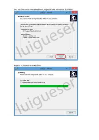Una vez realizadas estas selecciones, el proceso de instalación es rápido:
Esperar el proceso de instalación
 