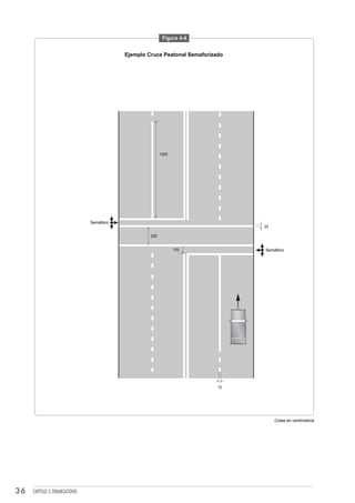 Figura 4-4


                                            Ejemplo Cruce Peatonal Semaforizado




                                                           1000




                                 Semáforo
                                                                                  20

                                                     200


                                                                  100             Semáforo




                                                                             10




                                                                                       Cotas en centímetros




36   CAPÍTULO 3: DEMARCACIONES
 