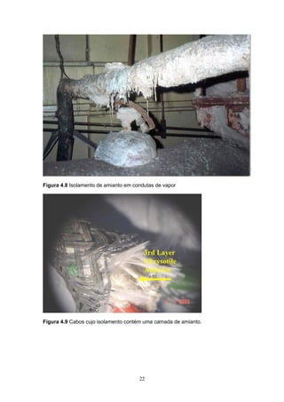 22
Figura 4.8 Isolamento de amianto em condutas de vapor
Figura 4.9 Cabos cujo isolamento contém uma camada de amianto.
 