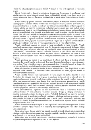 230
– la nivelul articulaţiei primei coaste cu sternul. Pe parcurs în vena cavă superioară se varsă vena
azigos.
Venele brahiocefalice, dreaptă şi stângă, se formează de fiecare parte la confluarea venei
subclaviculare cu vena jugulară internă. Vena brahiocefalică stângă e mai lungă decât cea
dreaptă aproape de două ori. În venele brahiocefalice se varsă venele tiroide şi venele toracice
interne.
Venele capului şi gâtului confluând formează trei perechi de trunchiuri venoase principale:
venele jugulare – interne, externe şi anterioare. Vena jugulară internă, cea mai mare dintre ele,
colectează sângele de la encefal şi părăseşte cavitatea craniului ieşind prin orificiul jugular. În
regiunea gâtului ea trece în componenţa pachetului neurovascular, care mai include artera
carotidă comună şi nervul vag. Afluenţii extracranieni ai venei jugulare interne sunt vena facială,
vena retromandibulară, vena linguală, vena faringiană, venele tiroidiene – medie şi superioară.
Aceste vene colectează sângele de la organele respective din regiunile capului şi gâtului. Vena
jugulară externă îşi ia originea posterior de pavilionul urechii şi colectează sângele de la
pavilionul urechii şi regiunea occipitală; situată subcutan, ea coboară în jos şi se varsă în vena
subclaviculară. Vena jugulară anterioară colectează sângele de la regiunea suprahioidiană a
gâtului, coboară în jos şi se varsă în vena jugulară externă sau în vena subclaviculară.
Venele membrului superior se împart în vene superficiale şi vene profunde. Venele
superficiale sau subcutane, anastomozând între ele, formează reţeaua venoasă, de la care îşi iau
originea două vene subcutane principale ale membrului: vena subcutanată laterală a mâinii
(vena cefalică), care se situează respectiv radiusului şi se varsă în vena axilară; vena subcutanată
medială a mâinii (vena basilică), situată pe partea ulnară a antebraţului, se varsă în vena
brahială. La nivelul cotului aceste vene se unesc prin intermediul unui vas scurt – vena cubitală
mediană.
Venele profunde ale mâinii şi ale antebraţului de obicei sunt duble şi însoţesc arterele
omonime. La nivelul braţului se formează două vene brahiale, la confluarea cărora ia naştere
vena axilară. Vena axilară împreuna cu artera respectivă şi nervii plexului brahial, se situează în
cavitatea axilară şi primind câţiva afluenţi continue cu vena subclaviculară.
Vena subclaviculară se situează anterior de artera subclaviculară, fiind despărţită de ea prin
muşchiul scalen anterior. La confluarea venei subclaviculare cu vena jugulară internă se
formează vena brahiocefalică.
Venele cavităţii toracice sunt reprezentate de vena azigos (în partea dreaptă) şi vena
hemiazigos (în stânga), care îşi ia originea în cavitatea abdominală şi se situează apoi în
mediastinul posterior, primind venele intercostale posterioare. La nivelul vertebrei toracice a
VII-a vena hemiazigos întoarce spre dreapta şi se varsă în vena azigos. Vena azigos se varsă la
rândul său în vena cavă superioară . Pe suprafaţa internă a peretelui toracic anterior trec însoţind
arterele respective, venele toracice interne, care încep cu venele peretelui abdominal anterior şi
venele diafragmului, vărsându-se apoi în venele brahiocefalice.
Vena cavă inferioară reprezintă cel mai mare trunchi venos şi se formează la nivelul
vertebrei lombare IV, prin confluarea venei iliace comune – dreaptă şi stângă şi se situează pe
peretele abdominal posterior în dreapta aortei. Perforând diafragmul, ea trece în cavitatea
toracică şi se varsă în atriul drept. Afluenţii venei cave inferioare sunt venele lombare, venele
diafragmatice inferioare şi venele organelor pare – venele renale, suprarenale, testiculare sau
ovariene. La nivelul ficatului în vena cavă inferioară se varsă venele hepatice, acestea realizând
scurgerea venoasă de la ficat.
Venele membrului inferior se împart în vene superficiale subcutane şi vene profunde. Venele
subcutane formează reţele venoase, de la care încep două vene principale: vena safenă mare şi
vena safenă mică.
Vena safenă mare începe anterior de maleola medială, primind afluente din regiunea feţei
plantare a piciorului, apoi ascendează pe suprafaţa medială a gambei şi coapsei şi se varsă în
vena femurală ceva mai jos de ligamentul inghinal.
Vena safenă mică constituie o continuate a venei laterale marginale a piciorului şi, situându-
se pe suprafaţa posterioară a gambei, se varsă în vena poplitee.
 