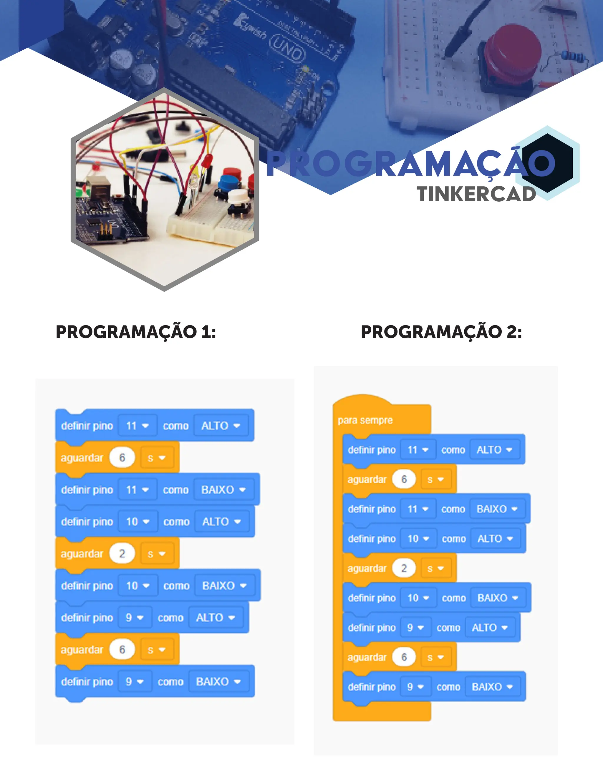 PROGRAMAÇÃO TINKERCAD PROGRAMAÇÃO 1: PROGRAMAÇÃO 2: 