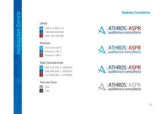 Instruções Gerais

Padrão Cromático
CMYK
100 015 000 010
100 060 000 060
000 100 100 060

Pantone
Pantone 639 C
Pantone 294 C
Pantone 188 C

RGB | Hexadecimal
000 142 203 | #008ECB
000 046 094 | #002E5E
121 000 000 | #790000

Tons de Cinza
050
100

10

 
