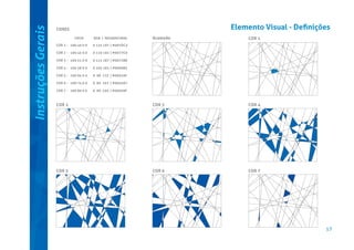 Instruções Gerais

Elemento Visual - Deﬁnições

CORES
Aramado

COR 1

COR 2

COR 3 

COR 4

COR 5

COR 6

COR 7

CMYK

RGB | HEXADECIMAL

COR 1 - 100 40 0 0

0 125 197 | #007DC5

COR 2 - 100 45 0 0

0 119 192 | #0077C0

COR 3 - 100 51 0 0

0 113 187 | #0071BB

COR 4 - 100 58 0 0

0 105 181 | #0069B5

COR 5 - 100 64 0 0

0 98 175 | #0062AF

COR 6 - 100 74 0 0

0 86 167 | #0056A7

COR 7 - 100 80 0 0

0 80 159 | #00509F

17

 