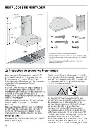 16
Limpeza dos filtros metálicos de gorduras
: Perigo de incêndio!
A gordura acumulada no filtro pode incendiar-se.
Limpar o filtro de gorduras pelo menos de 2 em 2 meses .
Nunca utilizar o aparelho sem filtro de gorduras.
Notas
■ Evitar produtos de limpeza agressivos, com teor de acidez
ou de lixívia.
■ Na limpeza dos filtros metálicos de gorduras, limpar também
o seu dispositivo de fixação no aparelho com um pano
húmido.
■ Os filtros metálicos de gorduras podem ser lavados na
máquina de lavar loiça ou manualmente.
Na máquina de lavar loiça:
Nota: Em caso de lavagem na máquina de lavar loiça, podem
verificar-se ligeiras descolorações que, no entanto, não têm
qualquer influência na função dos filtros.
■ Não lavar os filtros metálicos muito saturados de gordura
com a restante loiça.
■ Os filtros devem ser colocados soltos na máquina de lavar
loiça. Eles não podem ficar apertados.
Manualmente:
Nota: No caso de sujidade de difícil remoção, recomendamos
a utilização de um solvente especial de gorduras. Este pode
ser encomendado na loja Online.
■ Amolecer a gordura dos filtros metálicos, pondo-os de molho
em água quente e detergente.
■ Na limpeza deve ser utilizada uma escova e depois enxaguar
bem os filtros, passando-os por várias águas.
■ Deixar os filtros metálicos de gorduras escorrer.
Desmontar o filtro metálico de gorduras
1. Abrir o dispositivo de bloqueio e baixar o filtro metálico de
gorduras,
colocando a outra mão debaixo do filtro metálico.
2. Retirar o filtro metálico de gorduras do suporte.
Notas
■ Pode acumular-se gordura em baixo no filtro metálico de
gorduras.
– Manter o filtro metálico de gorduras na horizontal, para
evitar o gotejar de gordura.
3. Limpar o filtro metálico de gordura.
Montar o filtro metálico de gorduras
1. Inserir o filtro metálico de gorduras.
Com a outra mão, segurar o filtro metálico de gorduras por
baixo.
2. Rebater o filtro metálico de gorduras e encaixar o
bloqueamento.
Falhas – o que fazer?
Muitas vezes, é fácil reparar as falhas sem a ajuda de terceiros.
Observe as seguintes indicações antes de contactar o Serviço
de Apoio ao Cliente.
: Perigo de choque eléctrico!
As reparações indevidas são perigosas. As reparações e
substituições de cabos danificados só podem ser efectuadas
por técnicos especializados do Serviço de Assistência Técnica.
Se o aparelho estiver avariado, puxe a ficha da tomada ou
desligue o disjuntor no quadro eléctrico. Contacte o Serviço de
Assistência Técnica.
Tabela de anomalias
--------
Anomalia Causa possível Resolução
O aparelho não
funciona
A ficha não está
ligada
Ligar o aparelho à corrente
Corte de cor-
rente
Verificar se outros apare-
lhos de cozinha funcionam
Falha do fusível Verificar na caixa de fusí-
veis se o fusível correspon-
dente ao aparelho está em
boas condições.
A iluminação
não funciona.
As lâmpadas
estão avaria-
das.
Substituir as lâmpadas, ver
capítulo Substituir lâmpa-
das.
 