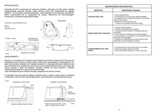 APRESENTAÇÃO:
                                                                                                                                                     IDENTIFICAÇÃO DOS DEFEITOS
A banheira ALTEA é produzida em resina de poliester, reforçado com fiber glass. Testada
individualmente, segundo rigoroso critério técnico, possui fino acabamento em gelcoat                                                   DEFEITOS                         PROVÁVEIS CAUSAS
isoftálico. ALTEA possui piso anti-derrapante , sendo equipada com dispositivo bica-ladrão,
dreno, encanamento de ar, dispositivos de sucção, dispositivos de hidromassagem,                                                                             - Falta energia elétrica
motobomba e controle de oxigenação de água.                                                                                       O MOTOR NÃO LIGA           - Os disjuntores do quadro geral estão desligados
                                                                                                                                                             - A mangueira entre o botão pneumático e o acionador
Fig.1                                                                                                                                                        está fora de posição
                                                                                           Dimensões
                                                                                                                                                             - Banheiras com controle de nível:
Dimensões e especificações técnicas:                                                                                                                           * verificar se a banheira está cheia d´água
                                                                                                              Fig.03
Jatos: 6
HP: 3/4                                                                                                           14,5                                       - A bomba não está ligada
Capacidade: 300 L




                                                              130cm
                                                                                                                                                             - O botão do aquecedor não foi ligado




                                                                           cm
                                                                                                                                                             - A mangueira entre o botão e o acionador está fora




                                                                                  11
                                                                          92




                                                                                    m
                                                                                    c6




                                                                                                                           49,5
                                                                                                                     36
                                                                                                                                                             de posição
                                                                                                                                  AQUECEDOR NÃO FUNCIONA
                                                                                                                                                             - Foram retirado os dispositivos de hidromassagem.
                                                                                                                                                             - Se há aquecedor e controlador com termostato externo,
                                                                                                             24                                              averiguar a sua regulagem
 Entrada / Ladrão                      Dispositivos de
                                                                                                                                                             - As grades dos dispositivos de sucção podem estar
                                       hidromassagem                             130cm
                                                                                                                                                             obstruídas e não há pressão nos hidros



                                                                       45 cm.                                        40 cm.                                  - Os rolamentos do motor podem estar com defeito
                                                                                                                                  A MOTOBOMBA ESTÁ COM       - Pode haver sujeira dentro da bomba
                                                                                                                                  RUÍDO                      - O rotor pode estar raspando no corpo da bomba
                          Dispositivos de sucção
 Dreno

ASSENTAMENTO:

Recorra a um profissional competente para instalar sua banheira. A banheira ALTEA pode ser
instalada ao nível do piso ou acima, sendo, neste caso, recomendável a preparação de um
berço de alvenaria, revestido com material decorativo. A instalação deverá ser feita de modo
que a banheira fique apoiada em sua base e nunca suspensa pelas bordas, pois estas não
devem suportar o peso da banheira. Verifique, através da borda superior, o perfeito
nivelamento da banheira no piso onde será assentada.
Caso necessário faça um colchão de massa, preparado com areia e cimento.

É importante que seja previsto espaço suficiente para o acesso à área onde for instalada
motobomba - 0,30m x 0,40m, aproximadamente - para possibilitar a manutenção da mesma.

Fig.02
             Instalação ao nível do piso                                        Instalação com aba lateral

                                           Piso
                                                                                                                  Aba
                                                                                                                  Lateral

                                                                                                             Aste de
                                                                                                             sustentação.


                                                                                                        1,5 cm (aprox.)


           Base de massa (cimento e areia)                            Base de massa (cimento e areia)                     Piso
                                                                      sobre o nivel do piso. 5 cm alt.


                                                         02                                                                                                         07
 