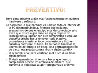conexiones mal realizadas, recursos insuficientes. En resumen cuando una computadora “esta descompuesta” no significa precisamente que haya un componente dañado. Para trabajar con un computador no solamente es necesario saber electrónica sino también conocimientos del software y hardware, ya que el servicio a un computador incluye mas tereas que el servicio a un aparato de televisión o video, pues no solo abarca el mantenimiento y la reparación del hardware, sino también la protección de la información, corrección de conflictos, la actualización de hardware y software, etc.