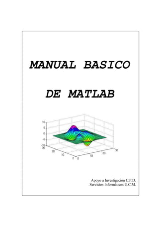 MANUAL BASICO
DE MATLAB
Apoyo a Investigación C.P.D.
Servicios Informáticos U.C.M.
 