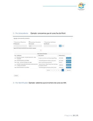 P á g i n a 18 | 25
2 – Por Antecedente: Ejemplo: conocemos que el curso fue de Word.
3 – Por Identificador: Ejemplo: sabe...