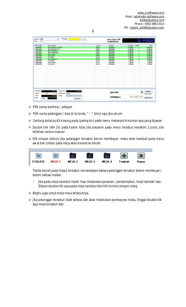 Manual book Software aplikasi restoran / rumah makan