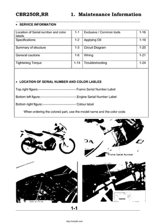 Manual book honda cbr 250 r preview | PDF