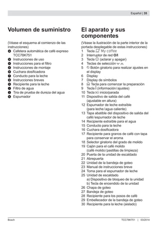 Bosch TCC78K751 Cafetera integrable. Inox - Oselection.es