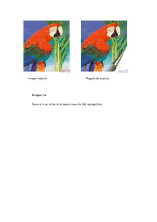Imagen original Plegado de esquina
Perspectiva
Damos clic en la barra de menús mapa de bits rperspectiva.
 
