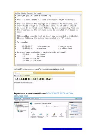 1ºCERTIFICADO DIGITAL EN WINDOWS SERVER 2012
Abrimos Chrome y ponemos prueb/ se muestra nuestra página creada
Regresamos a nuestro servidor en DE INTERNET INFORMATION
SERVICES (IIS)
 