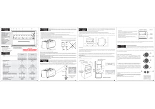 3
Utilizando
o produto
Instruções de
instalação
Ÿ A instalação elétrica deve ser efetuada conforme as recomendações de segurança da concessionária de energia.
Ÿ Este produto prevê aterramento. Para segurança a rede deverá contemplar sistema de aterramento.
Ÿ Nunca utilizar o neutro da rede para aterramento;
Ÿ Certificar-se de que a tomada em que será ligado o produto, possui a tensão correta (127 ou 220V);
Ÿ Atomada a que será ligado o plugue do produto deverá ser de fácil acesso, para possibilitar fácil desconexão para efeito de
manutenção, conserto ou instalação;
Ÿ Ler atentamente estas instruções para facilitar e tornar segura a instalação;
Ÿ Não esquecer de retirar a película que envolve o produto, antes de utilizá-lo.
Ÿ AIrmãos Fischer não assume qualquer responsabilidade nos casos de desrespeito às normas de segurança na instalação
do produto.
ADAPTAÇÃO PARAGÁS NATURAL(GN)
ANTES DE EXECUTARACONVERSÃO, NÃO ESQUECER;
Verificar a validade da válvula reguladora de pressão do gás.A mesma deve estar instalada ou na saída do botijão de gás ou
na tubulação antes da saída para o produto. Nesta válvula deve constar a gravação do código NBR8473 do INMETRO e o
prazo de validade.
Para a conversão, procurar um assistente técnico Fischer, consultando no manual a Rede de Postos Autorizados ou
entrando em contato com o SAC.
O produto não funciona com gás de nafta;
Válvula de pressão desregulada ou a inexistência da mesma na instalação, poderá provocar danos ao produto e ao
ambiente onde ele estiver instalado.
IMPORTANTE: Selecionar a tensão do produto na chave de tensão, localizada na parte
traseira do produto, antes de ligá-lo à rede elétrica 127V ou 220V. Conforme ilustrado
abaixo.
A Churrasqueira Fischer Ranch sai equipada com uma extremidade para mangueira metálica,
que deverá ter comprimento mínimo de 0,80 metros e máximo de 1,5 metros, e deverá ter suas
extremidades bem fixadas. A instalação deve ser realizada com mangueira metálica flexível
NBR 14177. Neste caso, usar também os adaptadores para mangueiras metálicas.
BOTÃO DO CONTROLE DE GÁS:
Os botões de controle de gás devem ser girados no sentido anti-horário para o acendimento.A
regulagem do gás (máxima e míni-mínima), é feita girando o botão desde a chama máxima
(potência máxima), até o símbolo da chama mínima (potência mínima).
Apartir da chama mínima, o mesmo deve ser girado no sentido oposto (sentido horário) para aumentar a chama ou desligar o
gás. A churrasqueira possui um , que ém ê térmica das chamas mesmo quandoestabilizador de chama mant a pot ncia
acionados todos os queimadores.
PARA ACENDERACHURRASQUEIRAAGÁS:
Para acender, pressionar e girar o botão correspondente ao queimador
desejado no sentido anti-horário. . Depois,O acendimento é automático
ajustar a potência desejada girando o botão até a indicação de chama mínima
ou chama máxima. Para desligar, girar o botão no sentido horário até a posição
inicial (desligado) Observar atentamente se todos os queimadores foram.
acesos.
É NORMAL QUE NA PRIMEIRA UTILIZAÇÃO DOS QUEIMADORES ELES
GEREM FUMAÇA E ODOR PROVENIENTES DE RESINA INTERNA, .
Recomenda-se utilizar papel absorvente (papel toalha), na bandeja localizada
na base da estufa, para absorver gordura proveniente dos assados. Utilizar
aproximadamente 06 folhas sobrepostas, que deverão ser depositadas de
forma plana, cobrindo totalmente o fundo da bandeja. Estas folhas auxiliarão na
limpeza da churrasqueira.
Se algum queimador se apagar acidentalmente, retornar o botão para a posição
“desligado”, esperar alguns segundos para o gás se dispersar e reacender o
queimador.
Para maior segurança, usar luvas térmicas ao manusear a churrasqueira,
grelhas e espetos.
ESPETO ROTATIVO: É comum que os espetos rotativos girem em sentidos
opostos. Isto é normal e se deve a um sistema anti-trava.
O plugue ou cabo elétrico não devem ser alterados ou
cortados. Consulte a Rede de Postos Autorizados
caso tenha dúvidas.
Mangueira
Metálica
Pressão deve estar entre:
GLP 28 a 37 mbar = 2,8 a 3,7 kPa
GN 20mbar = 2,0 kPa
Registro
Cabo elétrico
1
2
3
4
5
6
7
Ÿ Manual de instruções
Ÿ Rede de postos autorizados
Ÿ Grades de ventilação*
Ÿ Molduras laterais*
Ÿ Espetos simples, duplos e grelha
Ÿ Bandeja coletora de resíduos
* Usados somente quando a
churrasqueira for embutida.
Numeração:
1) Queimador esquerdo
2) Queimador central
3) Queimador direito
4)Acionamento dos espetos
5)Acionamento da luz interna
6) Moldura lateral*
7) Puxador
8) Grade de ventilação*
9) Suporte grelha e bandeja
10) Suporte dos espetos
11) Espeto simples
12) Espeto duplo
13) Lâmpada
8 9 10 11 12 13
Identificando
o produto
Características
técnicas
ACOMPANHAM O PRODUTO:
54
Corrente em 127V
Corrente em 220V
Frequência
Código
Potência elétrica total
Pressão do gás GLP
Pressão do gás GN
Potência dos queimadores
Potência da lâmpada
Potência do motor
Consumo de gás GLP
Dimensões Ext. Produto sem moldura (AxLxP)
Dimensões da Embalagem (AxLxP)
Peso do Produto
Peso do Produto Embalado
0,12 A 0,16 A
0,21 A 0,27 A
27 W 35 W
127ou 220 V 127 ou 220 V
2 x 2250 Kcal 3 x 2250 Kcal
2 x 190 g/h = 380 g/h 3 x 190 g/h = 570 g/h
28 a 37 mbar = 2,8 a 3,7 kPa 28 a 37 mbar = 2,8 a 3,7 kPa
20 mbar = 2,0 kPa 20 mbar = 2,0 kPa
1x15 W 1x15 W
3 x 4W 5 x 4W
645 x 730 x 620mm 645 x 980 x 640mm
544 x 575 x 630mm 544x 835 x 630mm
25,45 kg 33,85 kg
Dimensões Ext. Produto com moldura (AxLxP) 617 x 696 x 630mm 617 x 956 x 630mm
Dimensões Internas do produto (AxLxP) 350 x 460 x 450mm 350 x 720 x 450mm
29,85 kg 37,65 kg
Churrasqueira Fischer Ranch
3 espetos
Churrasqueira Fischer Ranch
5 espetos
50/60 Hz 50/60 Hz
18122-19401 GÁS GLP 220V
18122-19399 GÁS GLP 127V
18123-19397 GÁS GLP 220V
18123-19395 GÁS GLP 127V
Instruções de
instalação
Tensão
18122-19402 GÁS GN 220V
18122-19400 GÁS GN 127V
18123-19398 GÁS GN 220V
18123-19396 GÁS GN 127V
01 - Posição desligado
02 - Posição chama máxima
03 - Posição chama mínima
04 - Queimador acionado
05 - Luz interna
06 - Rotação dos espetos
Regulador
de Pressão
127V220V
127V220V
Estes adaptadores são encontrados nas lojas de peças para hidráulica e gás. A mangueira metálica NBR 14177 de
alimentação, não deverá estar fixa a partes do nicho.A tubulação também não deverá passar dentro ou no vão de gavetas.
NOTAS: A mangueira de
PVC flexível NBR 8613, ou
qualquer outro modelo
q u e n ã o e s t e j a
e s p e c i f i c a d o n e s t e
manual, não é indicada
para instalação deste
produto.
Para uma instalação ideal, alguns fatores devem ser considerados:
Ÿ Não instalar próximo a locais úmidos, freezers ou geladeiras, materiais inflamáveis e correntes de ar;
Ÿ Antes de começar a instalação da churrasqueira, verificar se o ponto de energia e ponto de gás estão conforme o
especificado neste manual.
Para utilizar a Churrasqueira Fischer Ranch em bancada, respeitar as distâncias abaixo quanto à proximidade de outros
objetos ou móveis da churrasqueira:
Ÿ As instalações de gás e energia devem ser feitas no lado direito do nicho de embutimento (considerando vista frontal).
Ÿ Verificar se o nicho (espaço em que a churrasqueira será embutida), está de acordo com as dimensões especificadas no
desenho:
IMPORTANTE:
Ÿ Não colocar nenhum objeto ou móvel obstruindo a parte superior da Churrasqueira Fischer Ranch, pois a mesma atinge
temperaturas elevadas e poderá danificá-los.
Ÿ Recomenda-se instalar a Churrasqueira Fischer Ranch em superfícies resistentes ao calor, como granito, mármore,
cerâmica, alvenaria, madeiras maciças, etc.
Local de
instalação
BANCADA
EMBUTIMENTO
930 p/ chur. 5 espetos
600
100
560
Chur. 5 espetos mín. 1080
Chur. 3 espetos mín. 830
956 p/ chur. 5 espetos
617
696 p/ chur. 3 espetos
670 p/ chur. 3 espetos
Área coberta pelos
arremates do produto
(moldura lateral
e de ventilação)
Orifício obrigatório
para saída de ar quente
560
PROF. 600
150
Mínimo
Mín.400
Orifício obrigatório p/ saída de ar
quente 100 x 600mm
Vista lateral em corte
Tomada
elétrica
Saída
de gás
Dimensõesemmilímetros
300100 100
A churrasqueira a gás Fischer Ranch pode ser instalada em bancada ou embutida em nicho
de alvenaria. O local e a forma em que a churrasqueira será instalada são muito importantes
para um bom desempenho e para segurança do usuário.
Para a instalação, solicitar um assistente técnico credenciado pela Irmãos Fischer (vide Rede de Postos Autorizados). A
instalação é gratuita, entretanto, acessórios ou conexões que se façam necessários são por conta do consumidor.
IMPORTANTE: O NICHO
DEVERÁ SER
EM ALVENARIA.
A UTILIZAÇÃO DAS MOLDURAS
LATERAIS E DE VENTILAÇÃO É
OBRIGATÓRIA PARA
CHURRASQUEIRAS
EMBUTIDAS.
ATENÇÃO: Tanto a Irmãos Fischer quanto o revendedor, não têm qualquer responsabilidade por danos à churrasqueira
ou lesão pessoal, resultante de uma falha por procedimento incorreto de instalação.
a a
b
a = 100 mm b = 30 mm
IMPORTANTE!
VERIFIQUE OS ALERTAS DE SEGURANÇA
DESCRITOS NO VERSO DESTE MANUAL
01
02
04
03
0506
Embutimento:
1) Posicionar a churrasqueira no nicho (construído em alvenaria
de acordo com as dimensões do desenho acima);
2) Conectar o plugue à tomada (verificar se a tensão da tomada
corresponde a do produto);
3) Não conduzir o produto totalmente para dentro do nicho (deixar
cerca de 20mm para fora);
4) Parafusar a moldura na churrasqueira (desenho ao lado);
5) Conduzir a churrasqueira para dentro do nicho de forma que a
moldura encoste na parede.
Dimensões em milímetros
Acabamento: granito, mármore ou cerâmica;
MONTAGEM DA MOLDURA
PARAFUSOS
MOLDURA
LATERAL
GRADE DE
VENTILAÇÃO
2
 