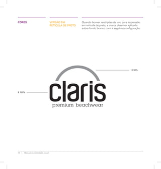 CORES Quando houver restrições de uso para impressão 
18 Manual de identidade visual 
versão em 
retícula de preto 
em retícula de preto, a marca deve ser aplicada 
sobre fundo branco com a seguinte configuração: 
K 50% 
K 100% 
 