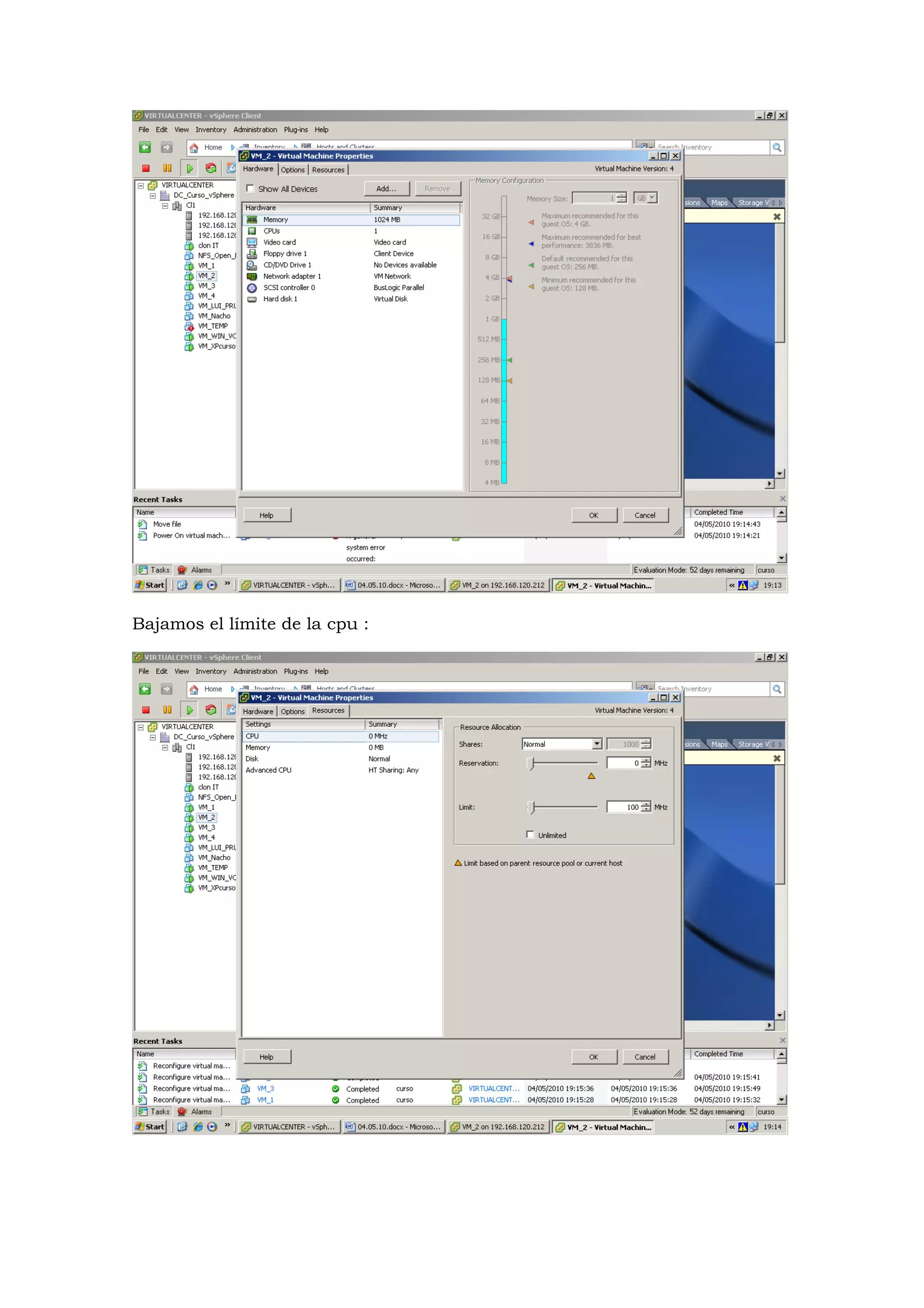 Bajamos el límite de la cpu :
 