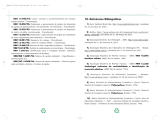 Apostila Coleta Seletiva2.qxd   20.11.03   19:32   Page 66




                                                                                                                           Coleta Seletiva e Reciclagem de Excedentes Industriais


        NBR 12.980/93: Coleta, varrição e acondicionamento de resíduos            10. Referências Bibliográficas
     sólidos urbanos – Terminologia.
        NBR 13.028/93: Elaboração e apresentação de projeto de disposição           1) Alsco Toalheiro Brasil Ltda, http://www.toalheirobrasil.com, consultado
     de rejeitos de beneficiamento, em barramento, em mineração – Procedimento.   em 21 de março de 2003.
        NBR 13.029/93: Elaboração e apresentação de projeto de disposição
     de estéril, em pilha, em mineração – Procedimento.                             2) AmBev, http://www.ambev.com.br/respsocial/meio_ambiente/
        NBR 13.030/93: Elaboração e apresentação de projeto de reabilitação       gestao_ambiental, consultado em 21 de março de 2003.
     de áreas degradadas pela mineração – Procedimento.
        NBR 13.221/94: Transporte de resíduos – Procedimento.                       3) Associação Brasileira de Embalagem – ABRE, http://www.abre.org.br,
        NBR 13.463/95: Coleta de resíduos sólidos – Classificação.                consultado em 12 de fevereiro de 2003.
        NBR 13.464/95: Varrição de vias e logradouros públicos – Classificação.
        NBR 13.413/95: Controle de contaminação em áreas limpas – Terminologia.      4) Associação Brasileira dos Fabricantes de Embalagens PET – Abepet,
        NBR 7.500/03: Identificação para o transporte terrestre, manuseio,        http://www.abipet.com.br, consultado em 12 de fevereiro de 2003.
     movimentação e armazenamento de produtos.
        NBR/ISO 14.001/96: Sistema de gestão ambiental – Especificação e            5) Associação Brasileira de Normas Técnicas – ABNT, NBR 10.004:
     diretrizes para uso.                                                         Resíduos sólidos, ABNT, Rio de Janeiro, 1996.
        NBR/ISO 14.004/96: Sistema de gestão ambiental – Diretrizes gerais
     sobre princípios, sistemas e técnicas de apoio.                                6) Associação Brasileira de Normas Técnicas – ABNT, NBR 13.230:
                                                                                  Simbologia indicativa de reciclabilidade e identificação de
                                                                                  materiais plásticos, ABNT, Rio de Janeiro, 1994.

                                                                                     7) Associação Brasileira do Poliestireno Expandido – Abrapex,
                                                                                  http://www.abrapex.com.br, consultado em 18 de fevereiro de 2003.

                                                                                    8) Banco Nacional de Desenvolvimento Econômico e Social, Gerência
                                                                                  Setorial do Complexo Químico, Polipropileno, Brasília, 1996.

                                                                                    9) Banco Nacional de Desenvolvimento Econômico e Social, Gerência
                                                                                  Setorial do Complexo Químico, Poliestireno, Brasília, 1996.

                                                                                     10) Banco Nacional de Desenvolvimento Econômico e Social, Área de
                                                                                  Operações Industriais 1 – AO1 – Gerência Setorial do Complexo Químico,
                                                                                  Relato Setorial – Polietileno de Alta Densidade (PEAD), Brasília, 1996.


                                                   66                                                                 67
 