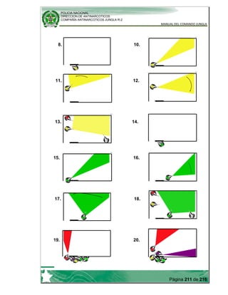 POLICIA NACIONAL
DIRECCION DE ANTINARCOTICOS
COMPAÑÍA ANTINARCOTICOS JUNGLA R-2
MANUAL DEL COMANDO JUNGLA
Página 211 de 216
8. 10.
11. 12.
13. 14.
15. 16.
17. 18.
19. 20.
 
