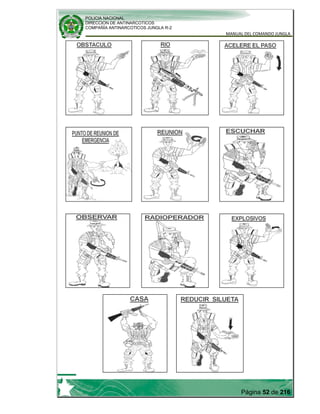 POLICIA NACIONAL
DIRECCION DE ANTINARCOTICOS
COMPAÑÍA ANTINARCOTICOS JUNGLA R-2
MANUAL DEL COMANDO JUNGLA
Página 52 de 216
 