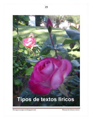 29 
Noraguevaragarcia.blogspot.com Manual de Género Lírico 
Tipos de textos líricos  