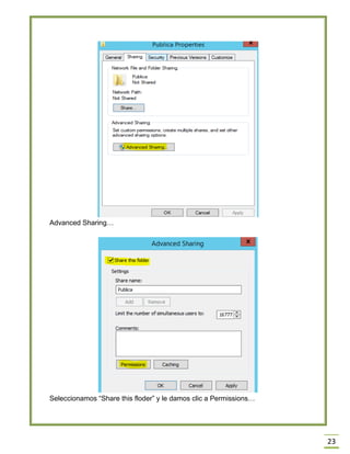 23
Advanced Sharing…
Seleccionamos “Share this floder” y le damos clic a Permissions…
 