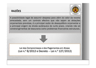 RAZÕES
Lei dos Compromissos e dos Pagamentos em Atraso
(Lei n.º 8/2012 e Decreto – Lei n.º 127/2012)
 