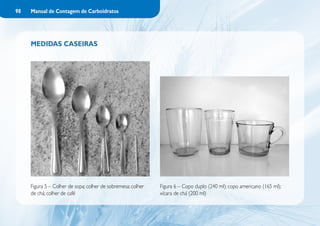 98   Manual de Contagem de Carboidratos




     Medidas caseiras




     Figura 5 – Colher de sopa; colher de sobremesa; colher   Figura 6 – Copo duplo (240 ml); copo americano (165 ml);
     de chá; colher de café                                   xícara de chá (200 ml)
 