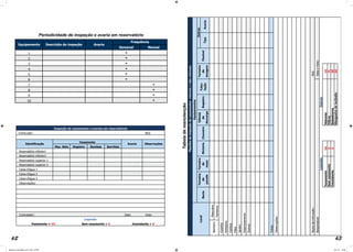 62 63
Semanal Mensal
1 *
2 *
3 *
4 *
5 *
6 *
7 *
8 *
9 *
10 *
Equipamento Descrição da inspeção Avaria
Frequência
Periodicidade de inspeção e avaria em reservatório
Tabela
de
manutenção
Manual_Controlador_2017.indd 62-63 3/11/17 15:04
 