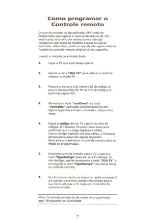 Manual controle remoto universal sky