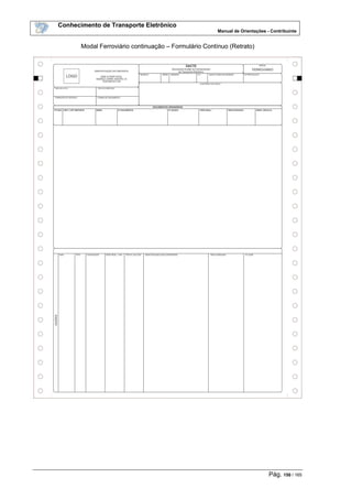 Conhecimento de Transporte Eletrônico
Manual de Orientações - Contribuinte
Pág. 150 / 165
Modal Ferroviário continuação – Formulário Contínuo (Retrato)
 