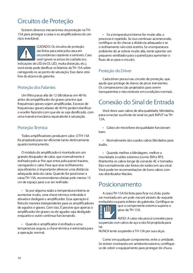 Manual da caixa acústica mackie th 15 a (português)